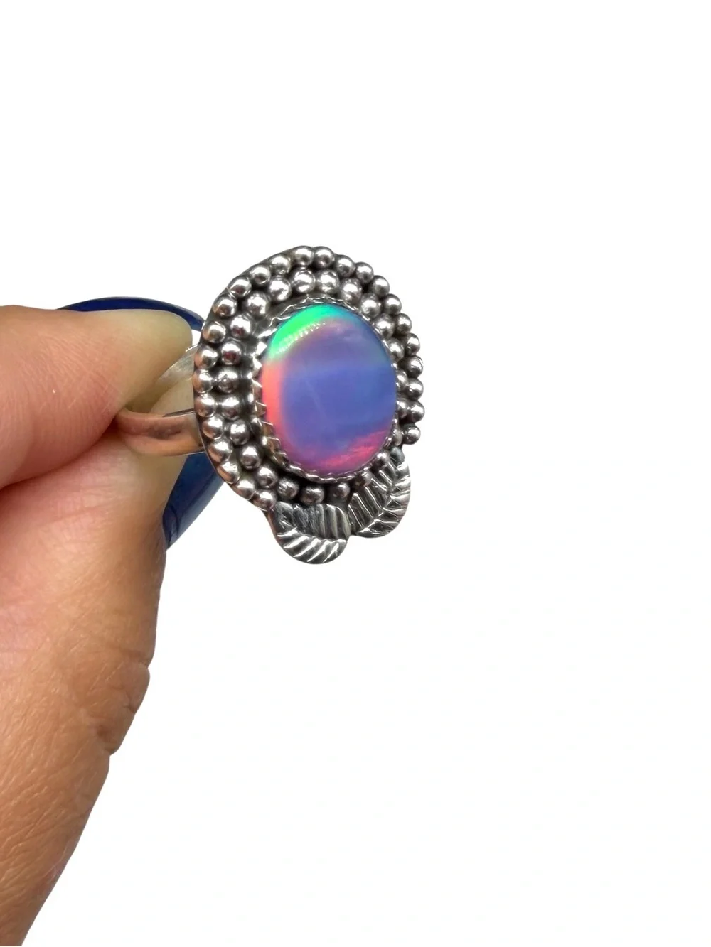 Aurora Fire Opal Ring Size 8 Solid 925 Sterling Silver